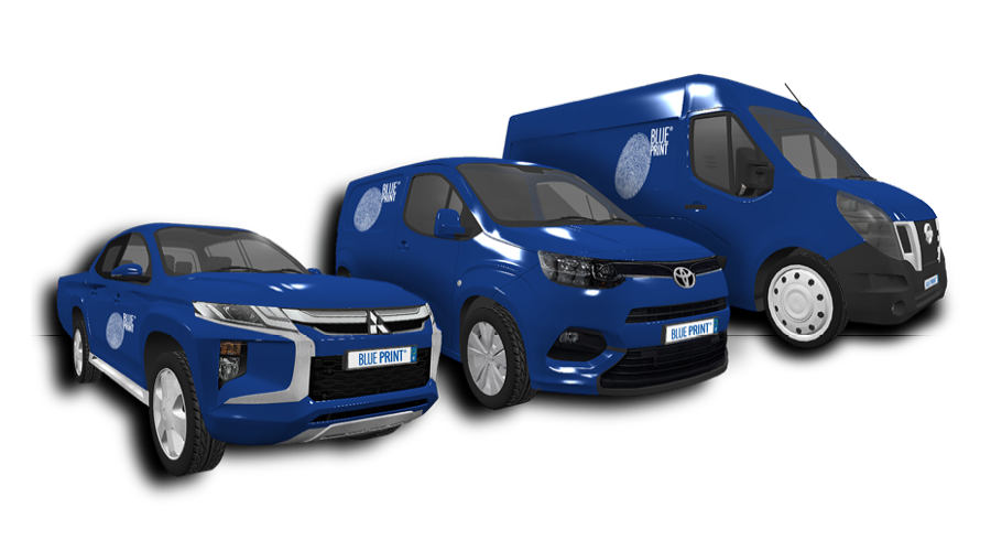 Three vehicles in a row: passenger car, SUV, LCV